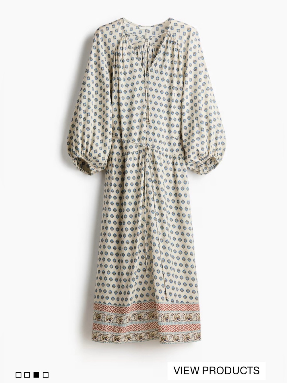 H&M Cream Maxi Dress with Blue Motif and Rust Border